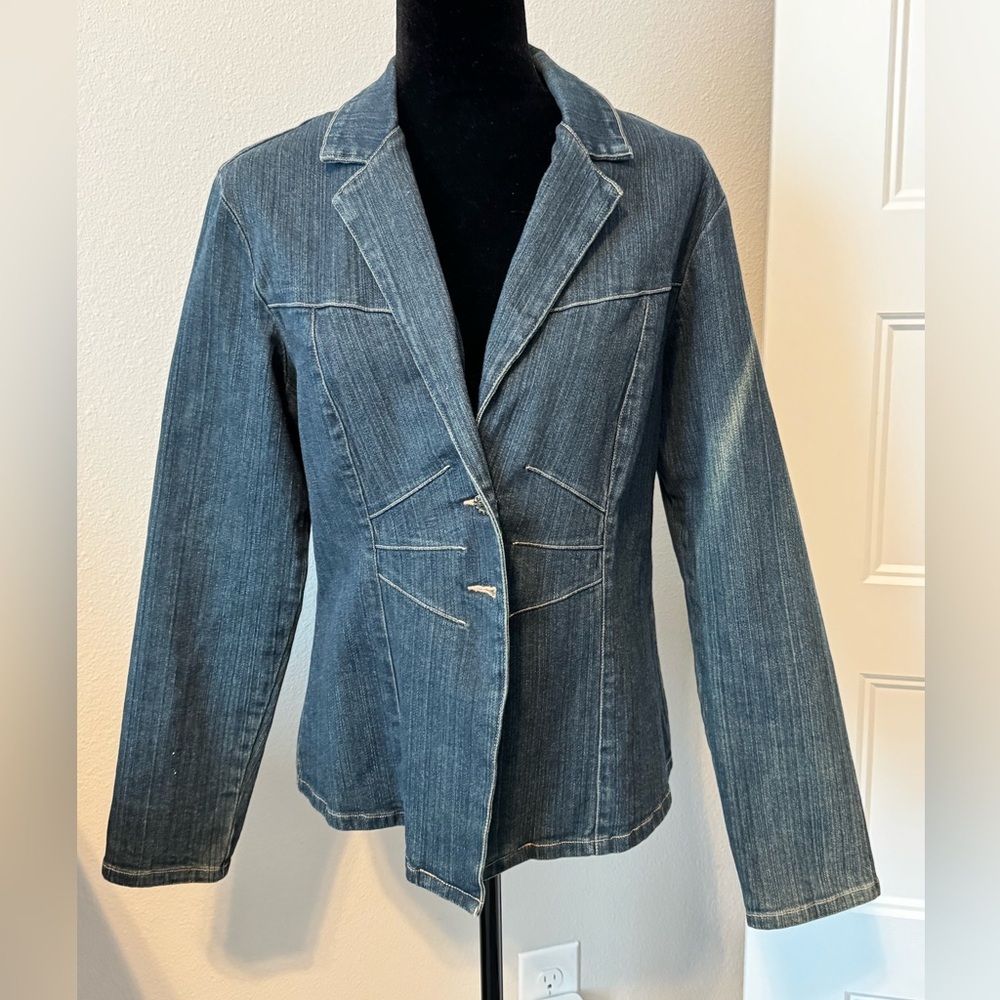 Vintage Two Star Dog Denim Blazer Jacket Y2K Fitted Western Blue Small 90’s